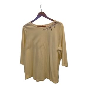 Quacker Factory Cream 3/4 Long Sleeve Top with Embellishments